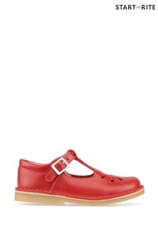 נעליים קלאסיות מעור עם רצועת T של Start-rite דגם Lottie באדום במידת F
