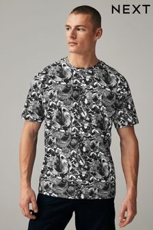 שחור/לבן - חולצת טי עם הדפס (375059) | ‏76 ‏₪
