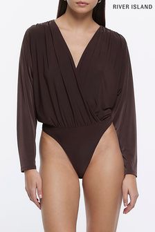 Brązowe body kopertowe River Island z rękawami typu nietoperz (375139) | 90 zł