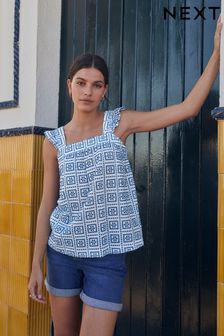 Blue/White Broderie Frill Sleeve Embroidered Cami Top (375436) | €34.50