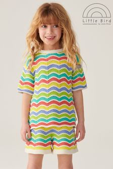 Little Bird by Jools Oliver Ecru Rainbow Knitted Crochet Top and Short Set (375885) | SGD 54 - SGD 66