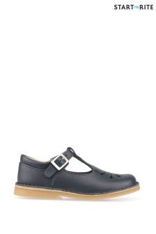 Start-Rite Lottie Navy Leather Classic T-Bar Shoes F Fit