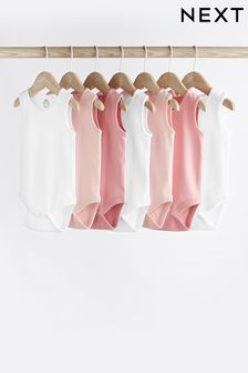 Pink/White Baby 7 Pack Vest Bodysuits (376658) | OMR6 - OMR7