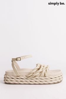 Široki sandali kremne barve z debelim ravnim podplatom Simply Be Kiara (376717) | €23