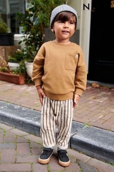 Crem ecru/Maro - Set bluză și Dungă Pantaloni de sport de molton (3 luni - 7 ani) (376833) | 124 LEI - 157 LEI