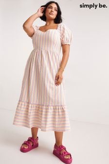 Simply Be Multi Stripe Sweetheart Neck White Midi Dress (377118) | 132 zł