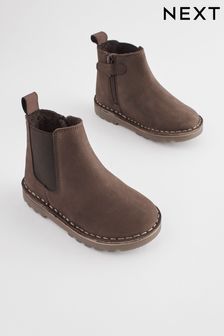 Chocolate Brown Wide Fit (G) Warm Lined Leather Chelsea Boots (378415) | kr456 - kr547