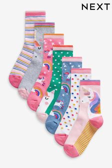 Pink 7 Pack Unicorn Cotton Rich Ankle Socks (378479) | $15 - $16