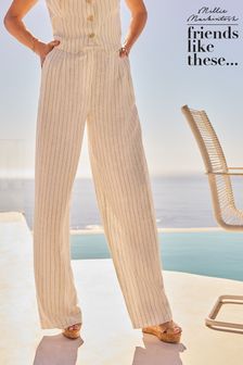 Friends Like These Cream Petite Wide Leg Pinstripe Linen Look Trousers (378723) | €48