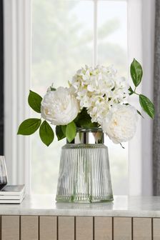 White Artificial Flowers In Glass Vase (378890) | $46