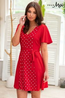 Rot - Pour Moi Priya Slinky Jersey-Panel-Kleid mit kurzen Ärmeln​​​​​​​ (379361) | 70 €