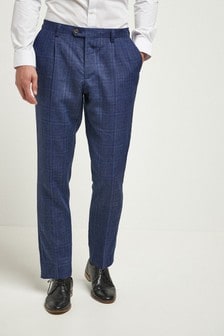 Bright Blue Slim Fit Linen Blend Check Suit: Trousers (379427) | 15 €