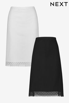 Black/White Cotton Long Half Slips 2 Pack (379594) | R400