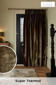 Olive Green Collection Luxe Heavyweight Plush Velvet Super Pencil Pleat Thermal Door Curtain (379815) | €106 - €157