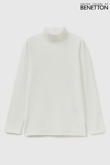 Top blanco de manga larga y cuello vuelto con logo para niña de Benetton (380163) | 23 €