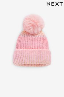 Peach Pink Chunky Rib Pom Pom Beanie Hat (3mths-16yrs) (380507) | KRW12,800 - KRW21,300