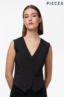 PIECES Black Pinstripe Tailored Waistcoat (382570) | $69