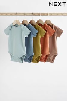 Multi Plain Short Sleeve Baby Bodysuits 5 Pack (382594) | AED58 - AED68
