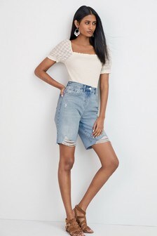 Haut froncé brodé à manches courtes