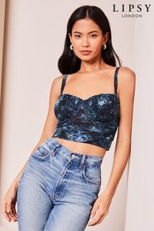 Lipsy Navy Blue Leopard Print Corset Bralet (383709) | €57