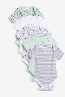 מארז 5 בגדי גוף עם שרוולים קצרים וכיתוב (0 חודשים עד גיל 3)