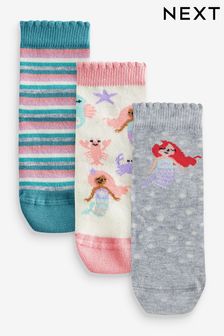 Pink/Grey 3 Pack Cotton Rich Mermaid Character Ankle Socks (383880) | SGD 10 - SGD 14
