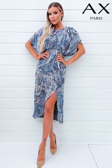 AX Paris Blue Paisley Printed High Low Full Top Midi Dress (384083) | €31