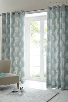 Fusion Duck Egg Blue Woodland Trees Jacquard Lined Eyelet Curtains (384309) | 40 € - 81 €