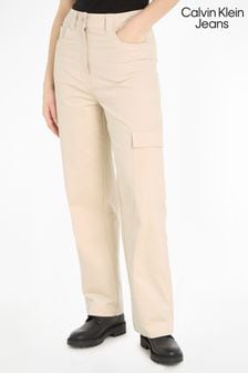 Kremowe spodnie sztruksowe Calvin Klein Jeans z wysokim stanem (384573) | 347 zł