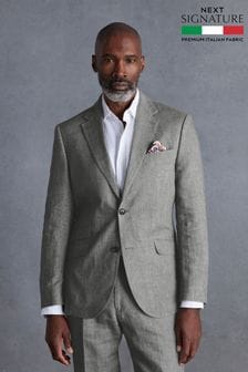 Light Grey Slim Fit Signature Leomaster Linen Suit (384777) | OMR64