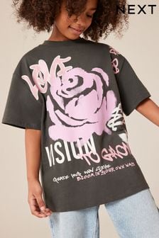 Charocal Grey - Graffiti Rose T-shirt (3-16yrs) (384880) | kr180 - kr270