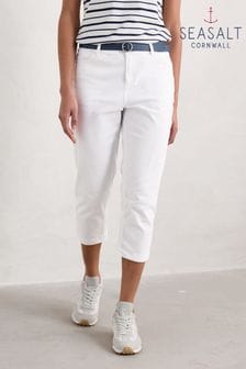 Seasalt Cornwall White Slim Fit Albert Quay Crop Trousers (384904) | $117