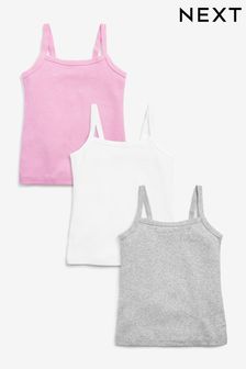 Grey/Pink/White 3 Pack Rib Strappy Cami Vests (1.5-16yrs) (385254) | AED30 - AED44