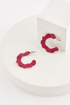 Matte Red Recycled Metal Wave Hoop Earrings (385545) | ₪ 28