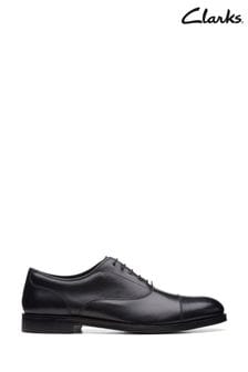Clarks Jet Black Leather Craftdean Cap Shoes (385822) | €151