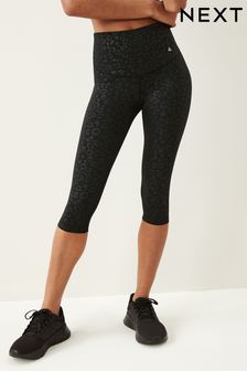 Black Embossed Leopard Print Tummy Control High Waisted Cropped Sculpting Leggings (385926) | €15