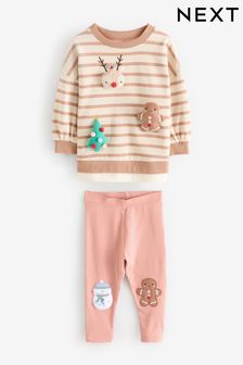 Pink Stripe Christmas Padded Characters Long Sleeve 100% Cotton Top and Leggings Set (3mths-7yrs) (386221) | €23 - €30