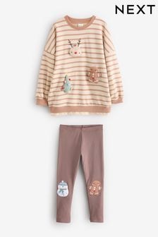 Pink Stripe Christmas Padded Characters Long Sleeve Top and Leggings Set (3mths-7yrs) (386221) | $26 - $33