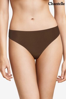 Slip Chantelle marron coupe string en stretch doux