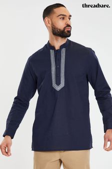 Threadbare Blue Long Sleeved Cotton Kurta Tunic Shirt (386530) | 139 QAR