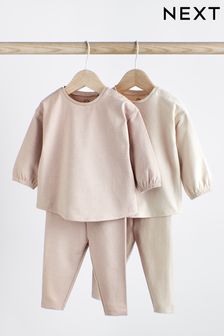 V nevtralni barvi s črtami - 4-delni komplet majice s kratkimi rokavi in legic za dojenčke (0 mesecev–2 let) (386621) | €17 - €19