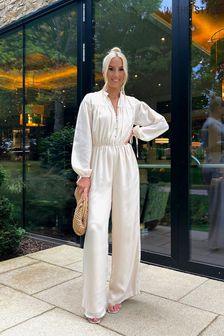 In The Style Cream Georgia Louise Button Up Wide Leg Jumpsuit (386828) | ₪ 223