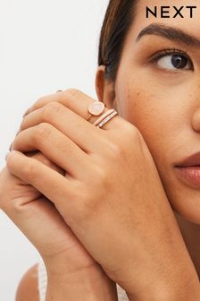 Tono dorado - Pack de anillos con piedras semipreciosas de cuarzo rosa y metal reciclado (386978) | 13 €