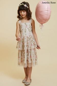Amelia Rose Grey Childrens Embroidered Dress (387162) | €74