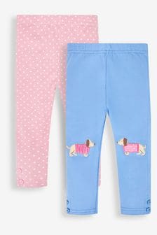 JoJo Maman Bébé Blue Sausage Dog & Pink/Cream Spot Girls' 2-Pack Leggings (387427) | $46