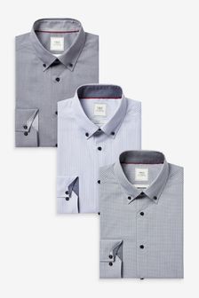 Grey Check/Stripe Slim Fit Single Cuff Shirts 3 Pack (387755) | $72