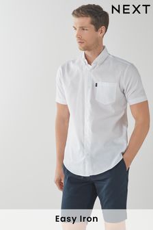 White Regular Fit Short Sleeve Easy Iron Button Down Oxford Shirt (387989) | ₪ 57
