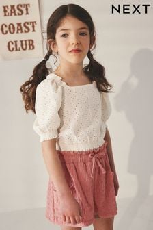 Ecru/Pink Broderie Top and Textured Shorts Set (3-16yrs) (388072) | ￥3,120 - ￥4,160