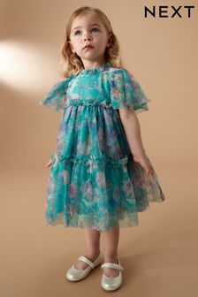 Green Floral Tiered Mesh Dress (3mths-7yrs) (388917) | AED97 - AED116