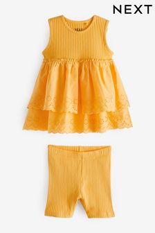 黃色 - 黃色刺繡上衣和騎行短褲套裝 (3個月至7歲) (389284) | NT$530 - NT$710